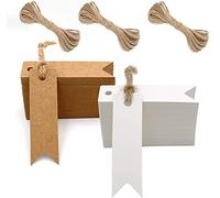 G2PLUS 200 PCS Etichette Regalo,Etichette in Carta Kraft,7x2CM Tag Regalo con Spago in Juta da 30M per Matrimoni,Compleanni e Natale (Bianca+Marrone)