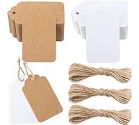 G2PLUS 200 PCS Etichette Regalo,Etichette in Carta Kraft,7x4CM Tag Regalo con Spago in Juta da 20M per Matrimoni,Compleanni e Natale (Bianca+Marrone)
