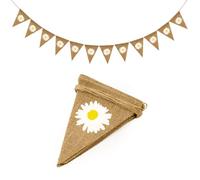 G2PLUS Bandierine in Iuta con Fiori Margherita - 12 Pezzi Decorazioni Vintage per Feste, Giardino, Camera dei Bambini | Stile Lino Naturale, Idee Regalo