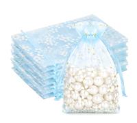 G2PLUS Bolsas de Organza Azul con Margaritas: Bolsas Organza 10x15 cm, 30 PCS Bolsitas Pequeñas para Joyería, Arroz de Boda, Comunion, Bautizos y Celebraciones
