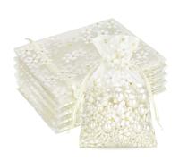 G2PLUS Bolsas de Organza Beige con Margaritas: Bolsas Organza 10x12 cm, 30 PCS Bolsitas Pequeñas para Joyería, Arroz de Boda, Comunion, Bautizos y Celebraciones