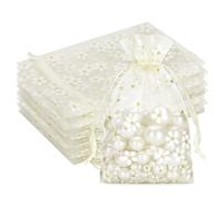 G2PLUS Bolsas de Organza Beige con Margaritas: Bolsas Organza 10x15 cm, 30 PCS Bolsitas Pequeñas para Joyería, Arroz de Boda, Comunion, Bautizos y Celebraciones