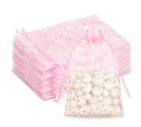 G2PLUS Bolsas de Organza Rosa con Margaritas: Bolsas Organza 10x15 cm, 30 PCS Bolsitas Pequeñas para Joyería, Arroz de Boda, Comunion, Bautizos y Celebraciones