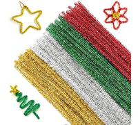 G2PLUS Detergente per pipa con brillantini, 100 pezzi, filo di ciniglia, 6 mm x 30 cm, ideale per progetti fai da te, decorazioni natalizie, colorato con 4 colori