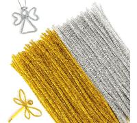 G2PLUS Detergente per pipa con brillantini, 100 pezzi, filo di ciniglia, 6 mm x 30 cm, ideale per progetti fai da te, decorazioni natalizie, oro e argento