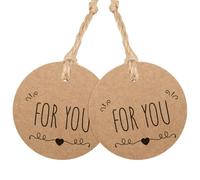 G2PLUS Etichette Rotonde in Carta Kraft 100PCS 5X5CM con Spago di Iuta - Per Bomboniere, Regali, Feste (Battesimo, Comunione, Matrimonio)