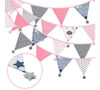 G2PLUS Gagliardetto di Tela,Bandierine Tessuto con stella,4M Triangolo Bandiera Ghirlanda a Doppia Faccia con 12 Triangolo per la Decorazione Della Stanza dei Bambini