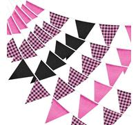 G2PLUS Ghirlanda Bandierine Nero e Rosa - 36 Bandierine Misto Cotone e Lino, Ghirlanda 10M Stile Retro & Dolce-Cool, Decorazione per Matrimoni, Feste o Halloween