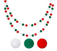 G2PLUS Ghirlande PomPom Rosso,Verde e Bianco: 2PCS Ghirlanda Natalizia Di Palline Di Feltro con 60 Palline di Feltro per Decorazioni Natalizie, fai da te, Festa Compleanno