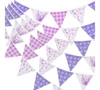 G2PLUS Guirlande in Tela con Farfalle a Quadretti da 12 m - 42 Bandiere Viola per la Decorazione della Festa delle Madri