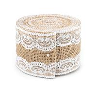 G2PLUS Nastro in iuta con pizzo, nastro in iuta da 5 m, 6 cm, a tema rustico, per confezioni regalo e artigianato