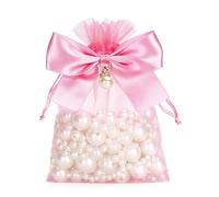 G2PLUS Sacchetti Organza con Fiocchi e Perle Rosa: 10x12 cm Sacchettini Confetti,30PCS Sacchetti Regalo in Organza con Coulisse per Gioielli, Caramelle, Bomboniere