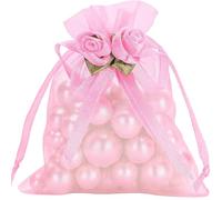 G2PLUS Sacchetti Organza con Rosa: 10x12cm Sacchettini Confetti Rosa,30PCS Sacchetti Regalo in Organza con Coulisse per Gioielli, Caramelle, Bomboniere