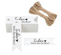 G2PLUS SCHÖN DASS DU DA BIST Etichette regalo, piccole etichette per matrimonio per regali degli ospiti, etichette di carta bianco e nero con corda di iuta per piccoli regali di matrimonio