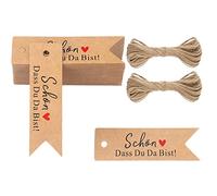 G2PLUS Schöner DASS DU DA BIST: piccolo marrone e nero, etichette in carta kraft con cordino per matrimoni, bomboniere, comunioni, sacchetti regalo decorativi