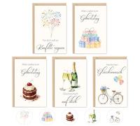 G2PLUS Set di 6 biglietti di auguri con buste e adesivi, bellissimi biglietti di auguri ad acquerello per uomini, donne, amici, familiari e colleghi