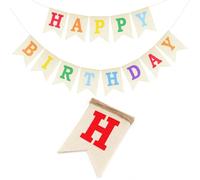 G2PLUS Striscione di Compleanno in Juta Happy Birthday, Festone Striscione con lettere Coloré per decorazioni di feste di compleanno