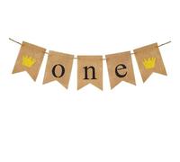 G2PLUS Uno Striscione per Seggiolone Compleanno, Banner di lino di Primo Compleanno per il ragazz,Brown, 13cm x 18cm