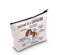 G2TUP Borsa per il trucco con immagine di Cavalier King Charles Spaniel, regalo per gli amanti del cavaliere, borsa da viaggio con cerniera, borsa bianca con cerniera, Anatomia di un Cavalier Borsa
