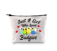 G2TUP Budgie Lover Gift Just A Girl Who Loves Budgies Makeup Bag Budgie Mom Trousse Cosmetici Parrocchetto Pet Bird Amante Regalo per Budgerigar Ragazze Donne Chi ama i pappagallini Borsa bianca, Who