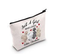 G2TUP Silkie Chicken Lover Gift Just A Girl Who Loves Silkie Chickens Makeup Bag Silkie Chicken Owner Cosmetic Bag Crazy Chicken Lady Zipper Travel Bag, Who Loves Silkie Chickens Borsa bianca, Who