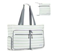 G4Free Borsa da spiaggia extra large da donna, borsa da spiaggia pieghevole con cerniera, borsa da spiaggia impermeabile a prova di sabbia, Striscia verde e bianca, 65 cm x 34 cm x 12 cm, casual