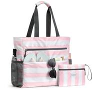 G4Free Borsa da spiaggia, impermeabile, a prova di sabbia, pieghevole, di grande capacità, per le donne, Rosa/Bianco., 35L