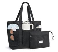G4Free Borsa da spiaggia pieghevole da 35/50 l, con tasche con cerniera, impermeabile, da donna, compatibile con Stanley Cup, weekender, viaggi, vacanze, Nero , 35L