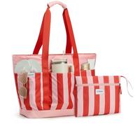 G4Free Borsa da spiaggia pieghevole da 35/50 l, con tasche con cerniera, impermeabile, da donna, compatibile con Stanley Cup, weekender, viaggi, vacanze, A righe rosa., 35L