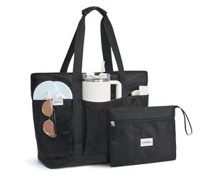 G4Free Borsa da spiaggia pieghevole da 35/50 l, con tasche con cerniera, impermeabile, da donna, compatibile con Stanley Cup, weekender, viaggi, vacanze, Nero , 35L