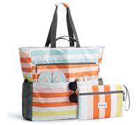 G4Free Borsa da spiaggia XXL, 35/50/80 l, pieghevole, grande, impermeabile, leggera, per shopping, vacanze al mare e piscine, Strisce arcobaleno, (80L) EU