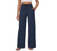 G4Free EverGoing, pantaloni a gamba larga da donna, pantaloni da yoga, a vita alta, con tasche, elasticizzati, comodi da allenamento, Blu navy scuro, Small Petite
