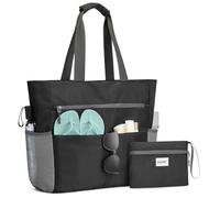 G4Free Grande borsa da spiaggia da donna impermeabile a prova di sabbia borsa da spiaggia con tasca con cerniera, Nero , 35L