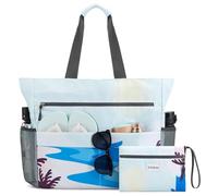 G4Free Grande borsa da spiaggia da donna impermeabile a prova di sabbia borsa da spiaggia con tasca con cerniera, Motivo alba, 35L