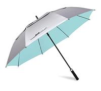G4Free Ombrello da golf con protezione UV da 157 cm, apertura automatica, doppia cupola, extra large, antivento, per sole e pioggia (argento/blu lago)