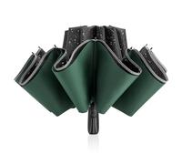 G4Free Ombrello invertito grande a doppio strato, 12 costole, compatto, antivento, pieghevole, automatico, con striscia riflettente (verde scuro)