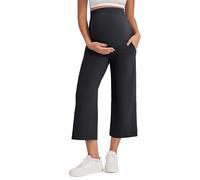 G4Free Pantaloni da yoga a gamba larga per maternità sopra la pancia, elasticizzati, per gravidanza, con tasche, nero, M