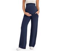 G4Free Pantaloni premaman sopra la pancia, gamba larga, pantaloni da yoga con tasche, elasticizzati, per il lavoro casual, Blu reale, Small Petite