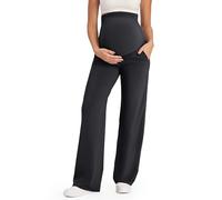 G4Free Pantaloni premaman sopra la pancia, gamba larga, pantaloni da yoga con tasche, elasticizzati, per il lavoro casual, nero, Large Alto