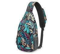 G4Free Zaino a tracolla antifurto per palestra, con foro per auricolari, per ciclismo, viaggi, escursionismo, uomo e donna, Foglia blu., Zaino daypack