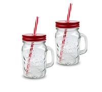 G4GADGET 2 barattoli in vetro da 500 ml, per feste, con coperchi e cannucce (2 rossi)