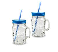 G4GADGET Barattoli in vetro da 500 ml, per feste, con coperchi e cannucce, confezione da 2