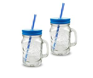 G4GADGET Barattoli in vetro da 500 ml, per feste, con coperchi e cannucce, confezione da 2