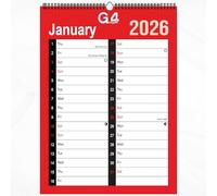 G4GADGET Calendario da parete 2026, formato A4, visualizzazione mensile, 2 colonne, rilegatura a spirale, con festività del Regno Unito, organizer mensile da appendere per casa, ufficio, scuola e