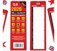 G4GADGET Calendario da parete sottile 2026, con rilegatura a spirale e organizer mensile, design verticale rosso e bianco, festività del Regno Unito, date importanti e planner 2027, ideale per casa