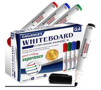 G4GADGET Confezione da 4 pennarelli per lavagna bianca, cancellabili a secco, 4 colori assortiti (nero, blu, rosso, verde), pennarelli cancellabili a secco, per scuola, ufficio e classe