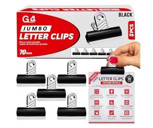 G4GADGET Confezione da 5 clip a forma di bulldog, 70 mm, resistenti, in metallo, per ufficio, scuola e casa, ideali per proteggere documenti e documenti