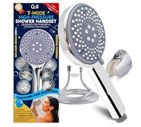 G4GADGET Soffione doccia ad alta pressione a 7 modalità con tubo flessibile e supporto, potente soffione doccia portatile per bassa pressione dell'acqua, design turbo a risparmio idrico, ugelli facili