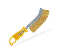 G4GADGET Spazzola metallica in ottone con manico giallo - Spazzola metallica ondulata multiuso con manico lungo per rimozione della ruggine e preparazione delle superfici