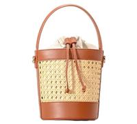 G4ZS5Z0G1 Borsa a secchiello in rattan per le donne borsa da spiaggia in paglia con coulisse borsa a tracolla in pelle PU borsa estiva a tracolla borsa a tracolla carino borse hob, bianco, Taglia